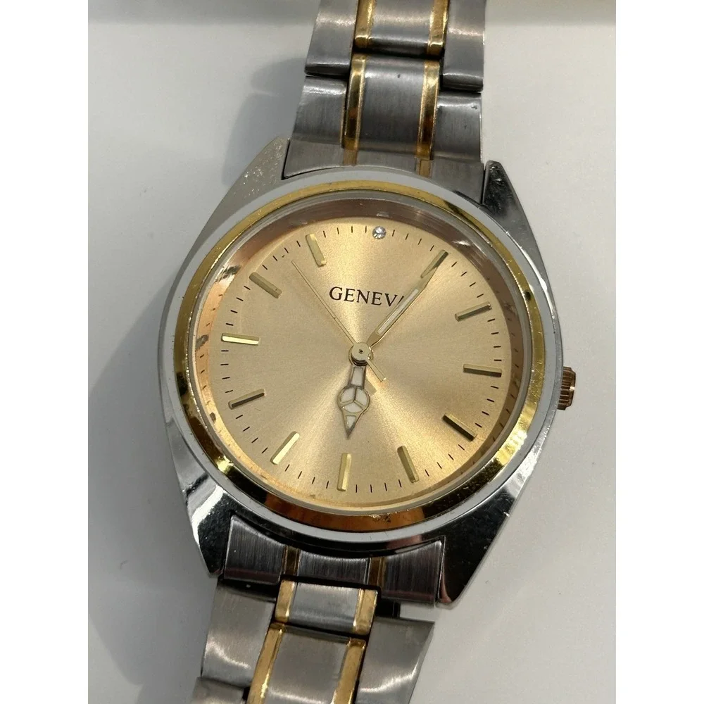 Geneva Two Tone Metal Band Gold‎ Dial Quartz Mens Watch